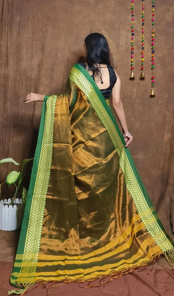 Greenish_Brown_Tissue_Handloom_Embellished_Saree_For_Women