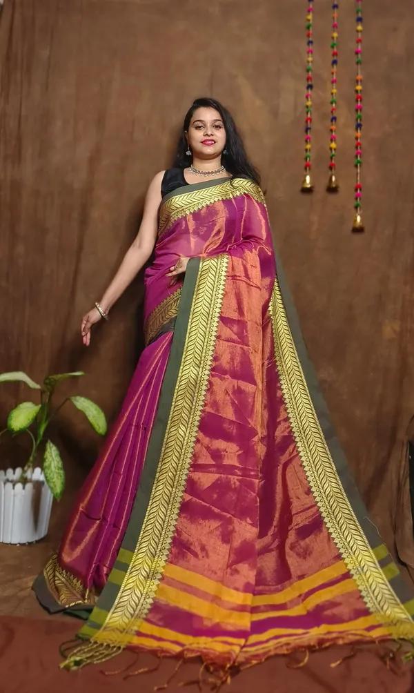 Pinkish_Purple_Tissue_Handloom_Embellished_Saree_For_Women
