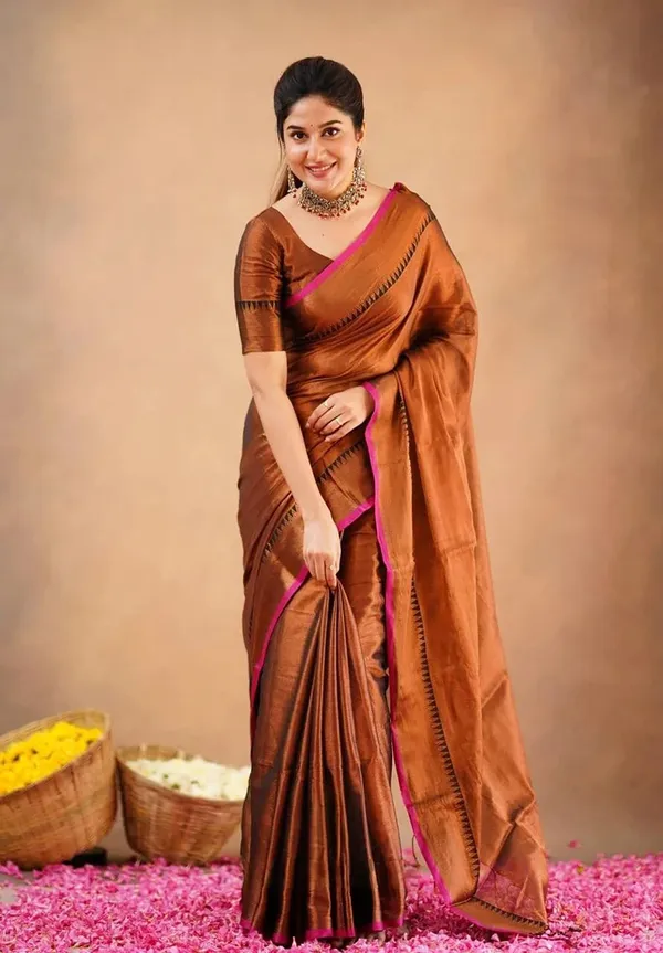 Brown_Tissue_Handloom_Self_Design_Saree_For_Women