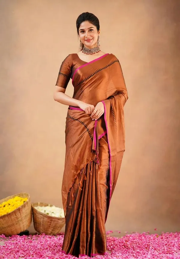 Brown_Tissue_Handloom_Self_Design_Saree_For_Women