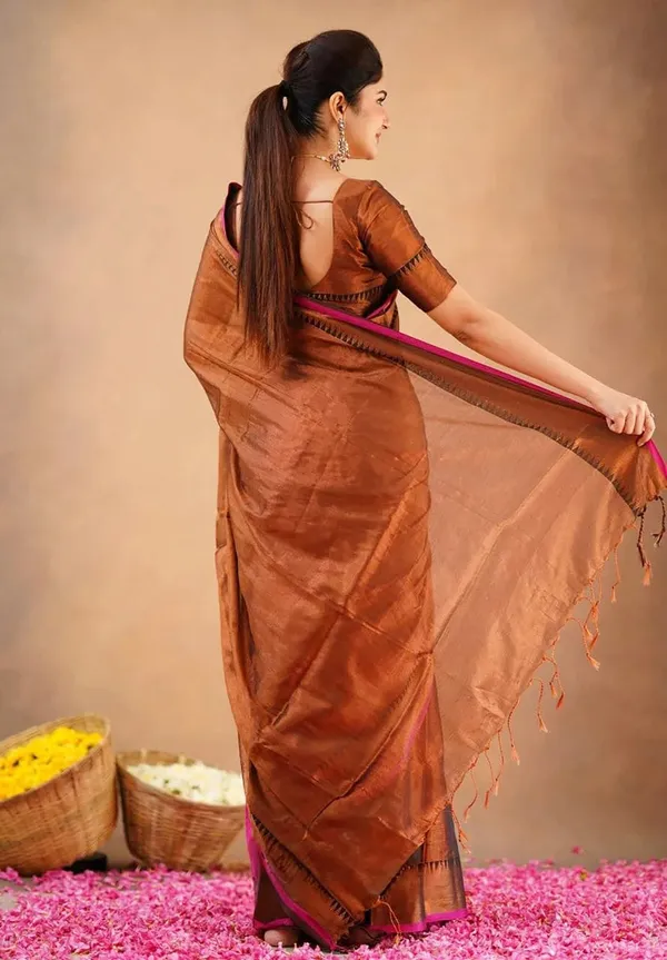 Brown_Tissue_Handloom_Self_Design_Saree_For_Women