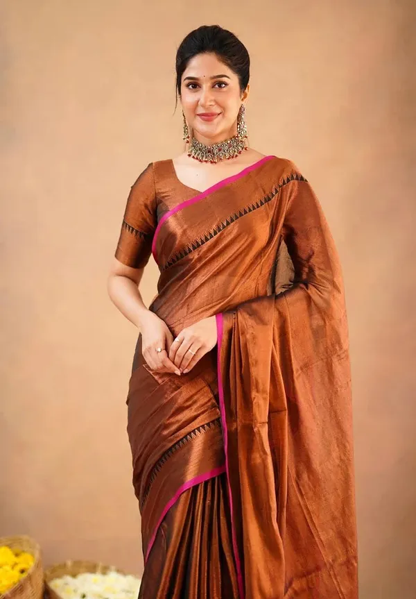 Brown_Tissue_Handloom_Self_Design_Saree_For_Women