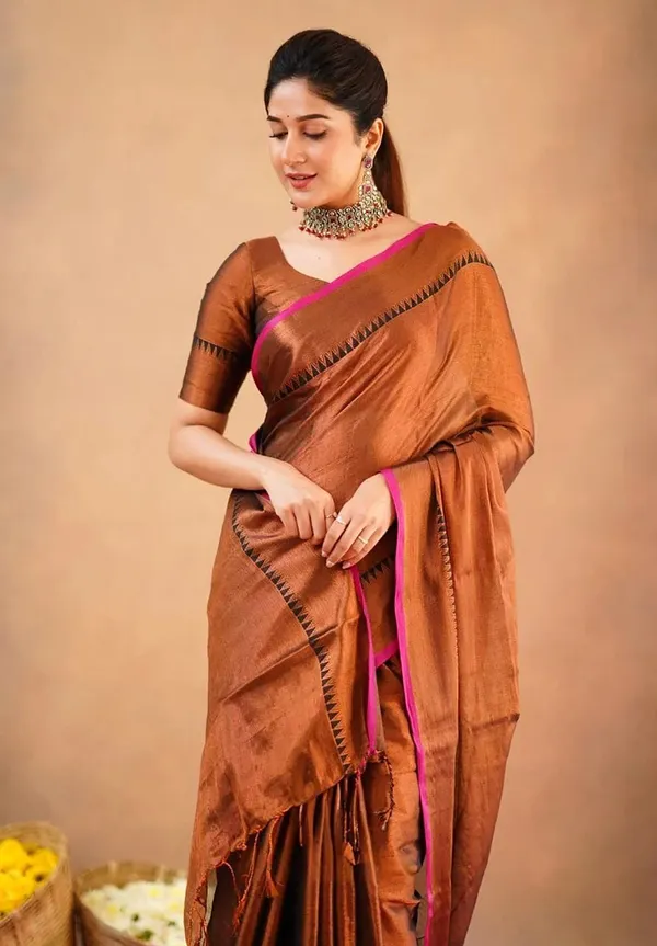 Brown_Tissue_Handloom_Self_Design_Saree_For_Women