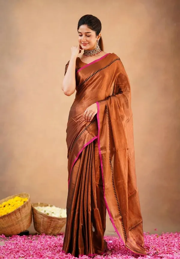 Brown_Tissue_Handloom_Self_Design_Saree_For_Women