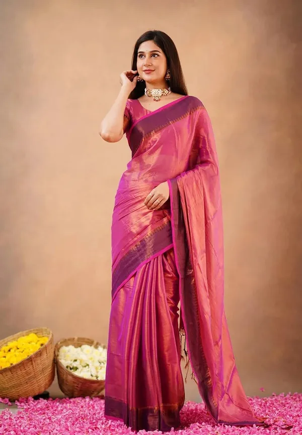 Redish_Purple_Tissue_Handloom_Self_Design_Saree_For_Women