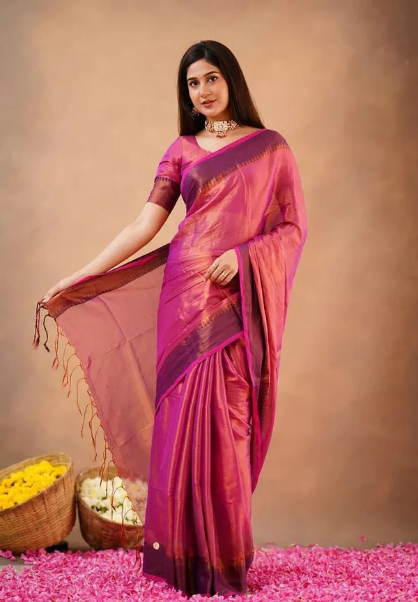 Redish_Purple_Tissue_Handloom_Self_Design_Saree_For_Women