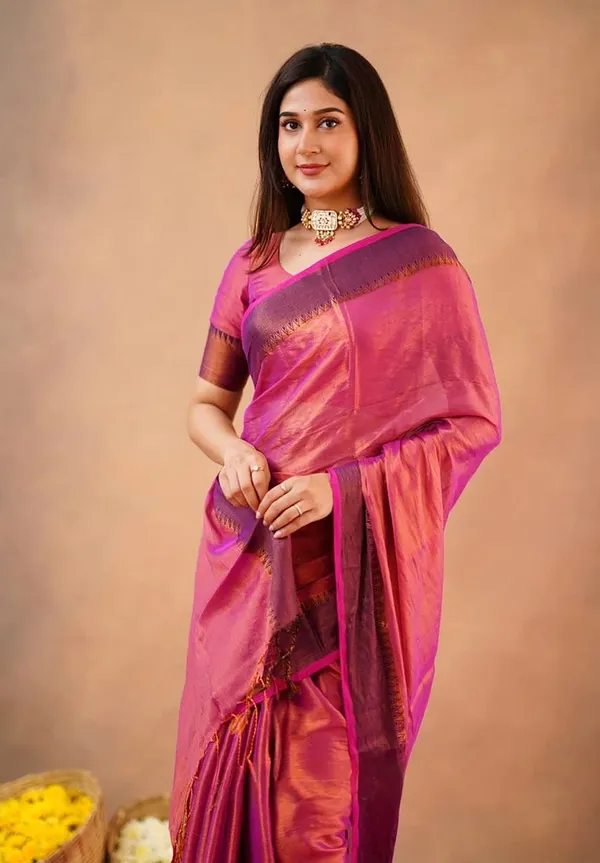 Redish_Purple_Tissue_Handloom_Self_Design_Saree_For_Women