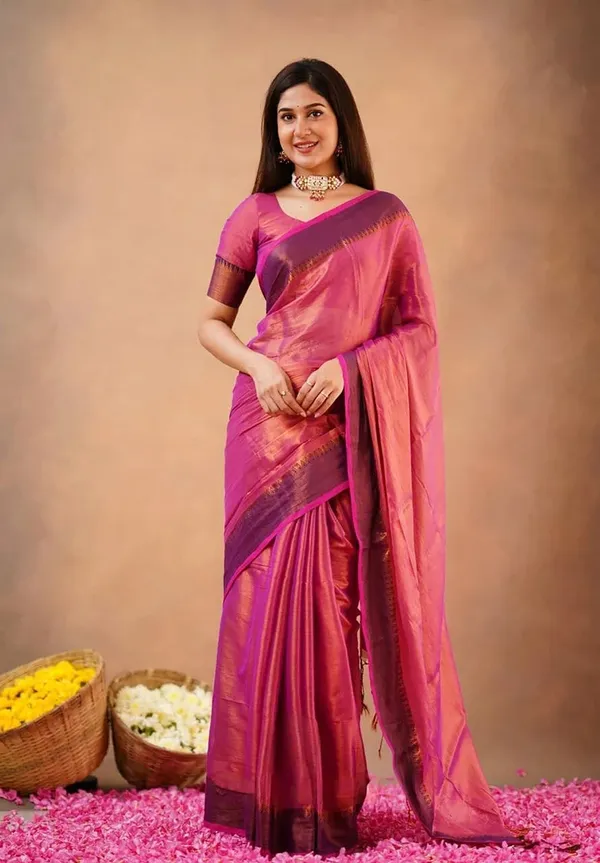 Redish_Purple_Tissue_Handloom_Self_Design_Saree_For_Women