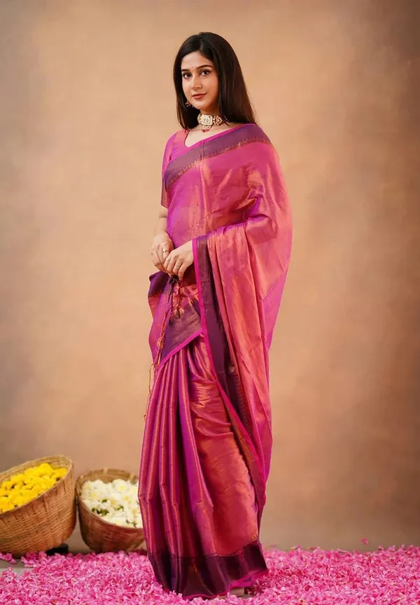 Redish_Purple_Tissue_Handloom_Self_Design_Saree_For_Women