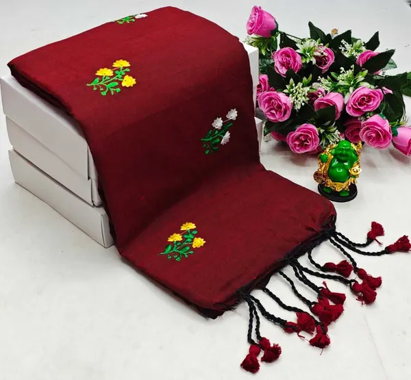 Maroon_Khadi_Handloom_Embroidery_Saree_For_Women