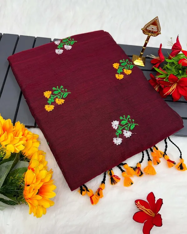 Maroon_Khadi_Handloom_Embroidery_Saree_For_Women