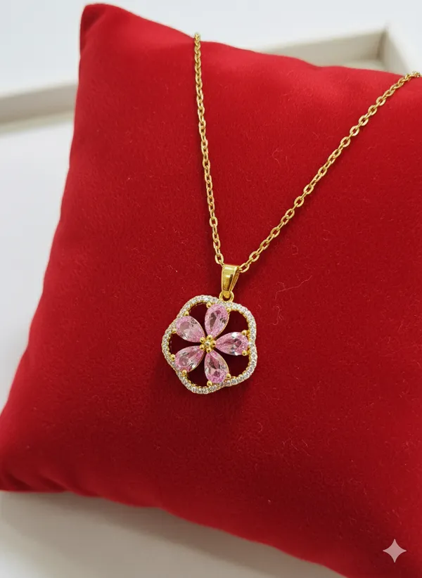 Golden_Flower_Pendant_With_Pink_Stones_For_Women