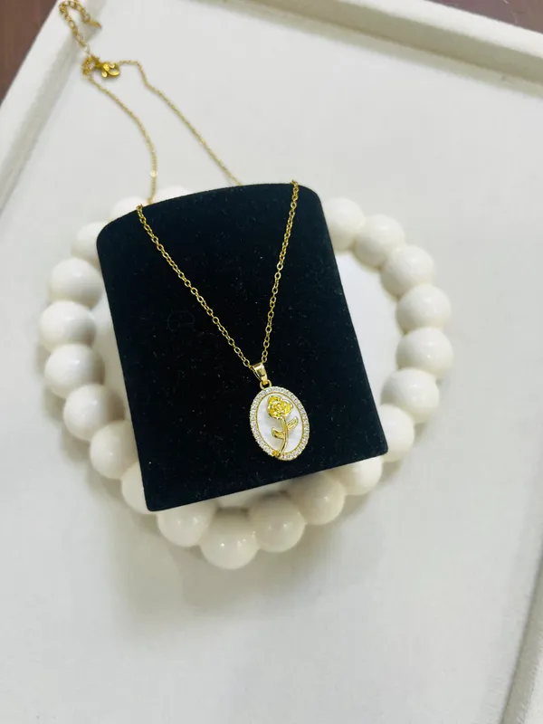 18K__Gold_Plated_White_And_Rose_Charm__Necklace_For_Women