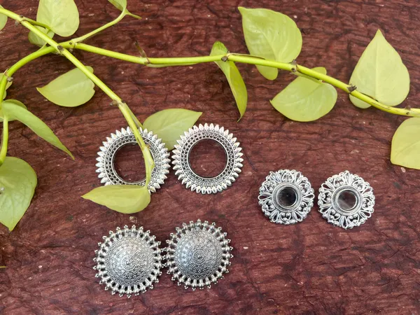 Set_of_3_-_Silver_Floral_Carved_Round_Oxidized_Stud_Earrings_For_Women