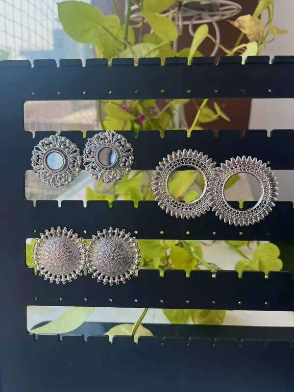 Set_of_3_-_Silver_Floral_Carved_Round_Oxidized_Stud_Earrings_For_Women