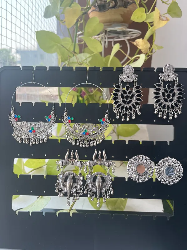 Set_Of_4_-_Silver_Bohemian_|_Chandelier_|_Hoop_|_Temple_Earring_For_Women