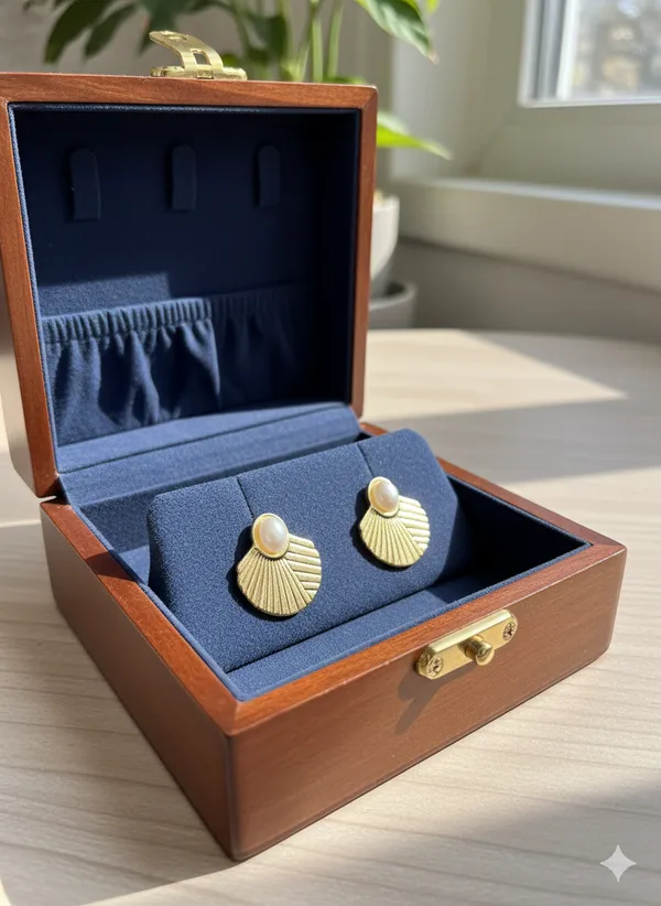 Golden_Half-Circle_Pleated_Earrings_With_Center_Pearl_For_Women