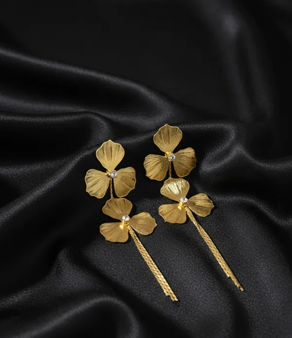 18K_Gold_Plated_-_Floral_Chain_Drop_Earrings__For_Women