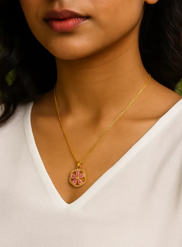 Golden_Flower_Pendant_With_Pink_Stones_For_Women