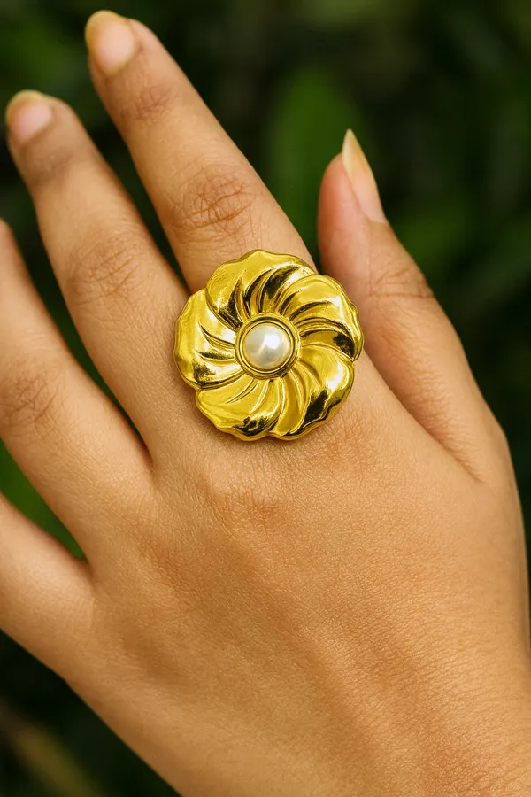 Golden_Flower_Pearl_Adjustable_Ring_For_Women