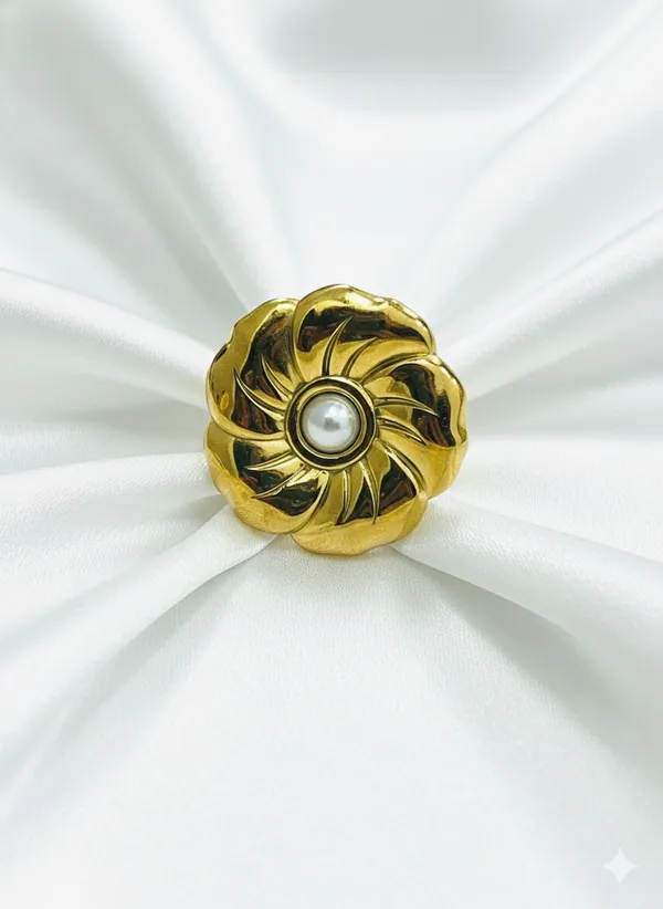 Golden_Flower_Pearl_Adjustable_Ring_For_Women