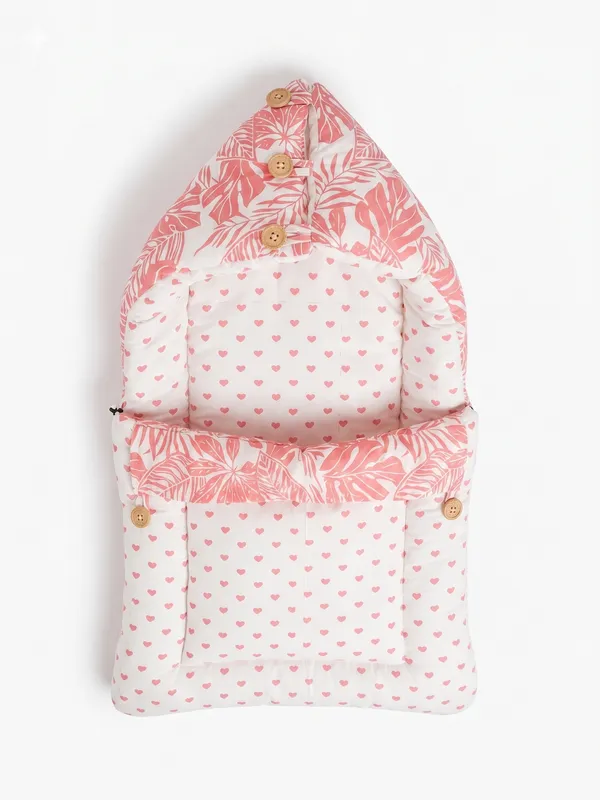 NWF_3_in_1_Baby_Carry_Nest_&_Sleeping_Bag_for_Newborn_Baby_|_100%_Cotton_Portable_Baby_Bedding_Set_with_Hood_&_Zip_|_Ultra_Soft,_Travel_Friendly_&_Skin_Friendly_|_0-12_Months_|_Pink_Leaf_Print