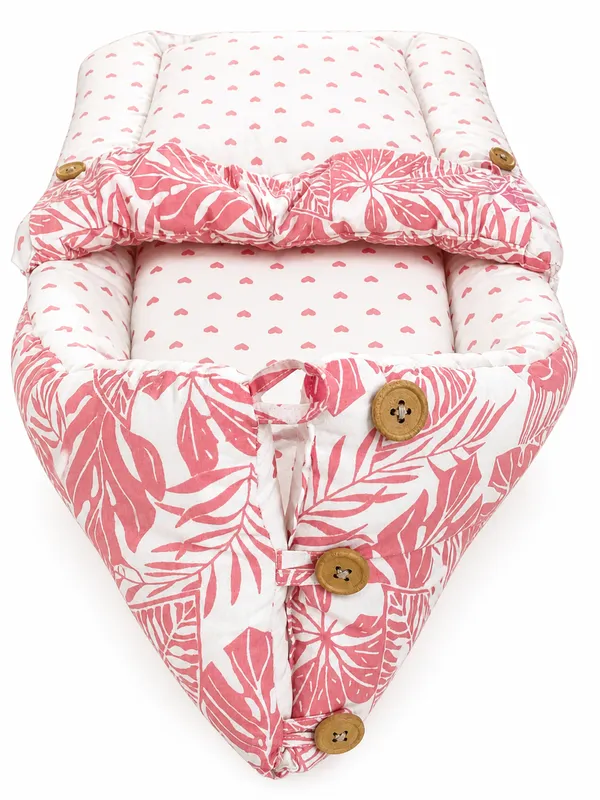 NWF_3_in_1_Baby_Carry_Nest_&_Sleeping_Bag_for_Newborn_Baby_|_100%_Cotton_Portable_Baby_Bedding_Set_with_Hood_&_Zip_|_Ultra_Soft,_Travel_Friendly_&_Skin_Friendly_|_0-12_Months_|_Pink_Leaf_Print