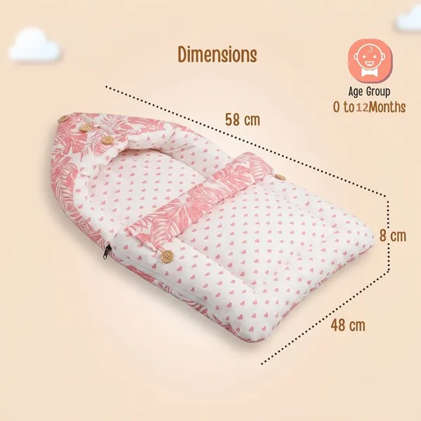 NWF_3_in_1_Baby_Carry_Nest_&_Sleeping_Bag_for_Newborn_Baby_|_100%_Cotton_Portable_Baby_Bedding_Set_with_Hood_&_Zip_|_Ultra_Soft,_Travel_Friendly_&_Skin_Friendly_|_0-12_Months_|_Pink_Leaf_Print
