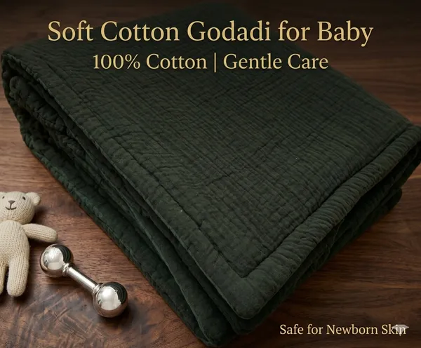 NWF_Baby_Cotton_Godadi_Sleeping_Mat_(34_x_34_Inch)_–_Soft_Breathable_Newborn_Baby_Bedding,_Foldable_Baby_Bed,_Washable_Cradle_Sheet_&_Mattress_Pad_(0–12_Months)_-_Green