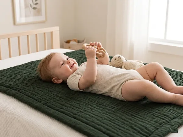 NWF_Baby_Cotton_Godadi_Sleeping_Mat_(34_x_34_Inch)_–_Soft_Breathable_Newborn_Baby_Bedding,_Foldable_Baby_Bed,_Washable_Cradle_Sheet_&_Mattress_Pad_(0–12_Months)_-_Green