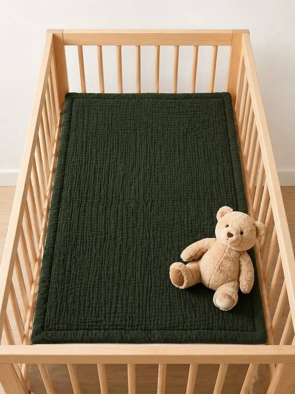 NWF_Baby_Cotton_Godadi_Sleeping_Mat_(34_x_34_Inch)_–_Soft_Breathable_Newborn_Baby_Bedding,_Foldable_Baby_Bed,_Washable_Cradle_Sheet_&_Mattress_Pad_(0–12_Months)_-_Green