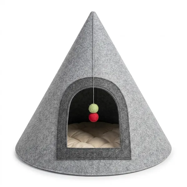 NWF_Felt_Cat_Cave_Bed_with_Cushion,_Foldable_Cat_House_Tent,_Indoor_Cat_Bed_Cave_for_Cats_&_Kittens,_Cozy_Pet_Cave_Bed_for_Small_Dogs_(with_Cushion)