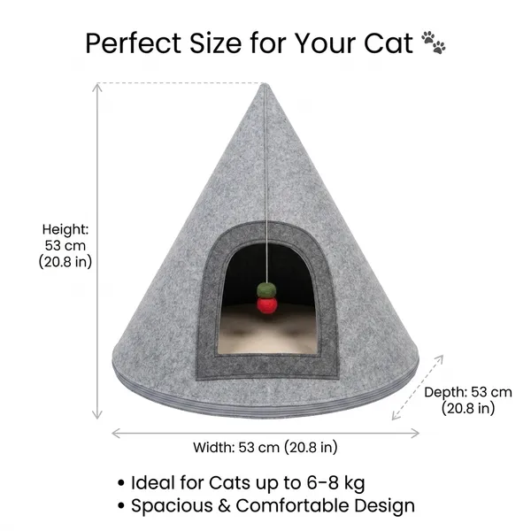 NWF_Felt_Cat_Cave_Bed_with_Cushion,_Foldable_Cat_House_Tent,_Indoor_Cat_Bed_Cave_for_Cats_&_Kittens,_Cozy_Pet_Cave_Bed_for_Small_Dogs_(with_Cushion)