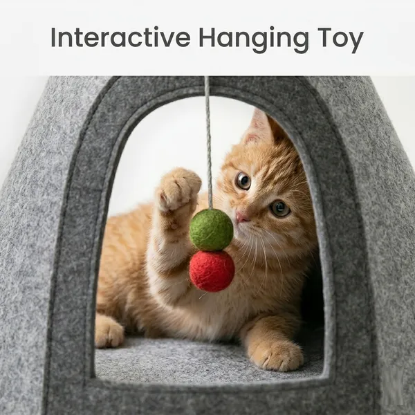 NWF_Felt_Cat_Cave_Bed_with_Cushion,_Foldable_Cat_House_Tent,_Indoor_Cat_Bed_Cave_for_Cats_&_Kittens,_Cozy_Pet_Cave_Bed_for_Small_Dogs_(with_Cushion)