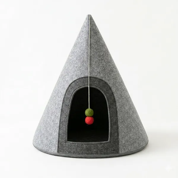 NWF_Felt_Cat_Cave_Bed_with_Cushion,_Foldable_Cat_House_Tent,_Indoor_Cat_Bed_Cave_for_Cats_&_Kittens,_Cozy_Pet_Cave_Bed_for_Small_Dogs_(with_Cushion)