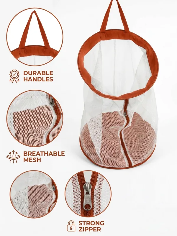NWF_Hanging_Mesh_Laundry_Bag_with_Side_Zipper,_100L_Large_Capacity_Breathable_Hamper,_Polyester_Mesh_with_Cotton_Base_&_Strong_Handles,_Foldable_Wall/Door_Laundry_Bag_(18”_Dia_×_24”_Height)