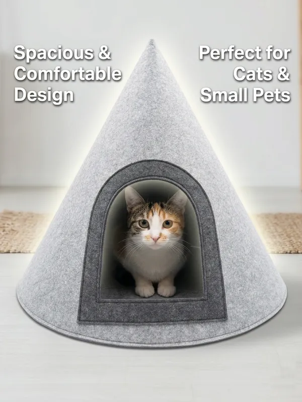 NWF_Felt_Cat_Cave_Bed_with_Cushion,_Foldable_Cat_House_Tent,_Indoor_Cat_Bed_Cave_for_Cats_&_Kittens,_Cozy_Pet_Cave_Bed_for_Small_Dogs_(Without_Cushion)