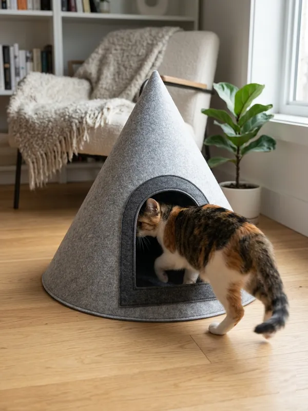 NWF_Felt_Cat_Cave_Bed_with_Cushion,_Foldable_Cat_House_Tent,_Indoor_Cat_Bed_Cave_for_Cats_&_Kittens,_Cozy_Pet_Cave_Bed_for_Small_Dogs_(Without_Cushion)