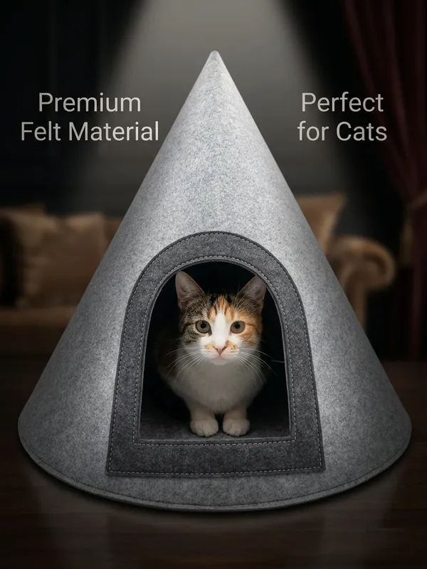 NWF_Felt_Cat_Cave_Bed_with_Cushion,_Foldable_Cat_House_Tent,_Indoor_Cat_Bed_Cave_for_Cats_&_Kittens,_Cozy_Pet_Cave_Bed_for_Small_Dogs_(Without_Cushion)