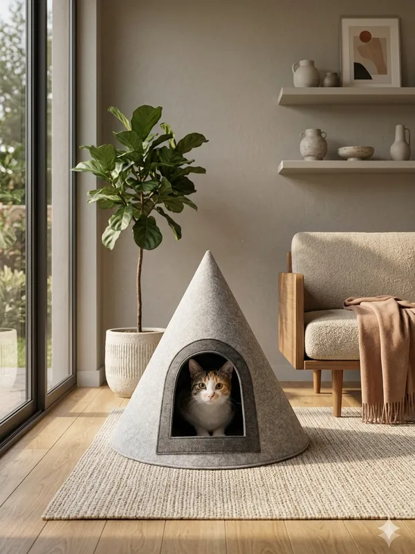 NWF_Felt_Cat_Cave_Bed_with_Cushion,_Foldable_Cat_House_Tent,_Indoor_Cat_Bed_Cave_for_Cats_&_Kittens,_Cozy_Pet_Cave_Bed_for_Small_Dogs_(Without_Cushion)