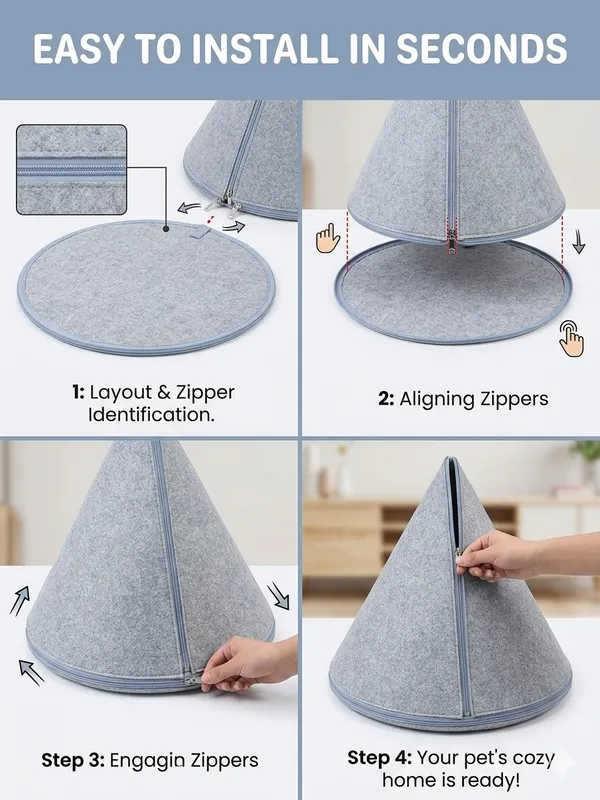 NWF_Felt_Cat_Cave_Bed_with_Cushion,_Foldable_Cat_House_Tent,_Indoor_Cat_Bed_Cave_for_Cats_&_Kittens,_Cozy_Pet_Cave_Bed_for_Small_Dogs_(Without_Cushion)