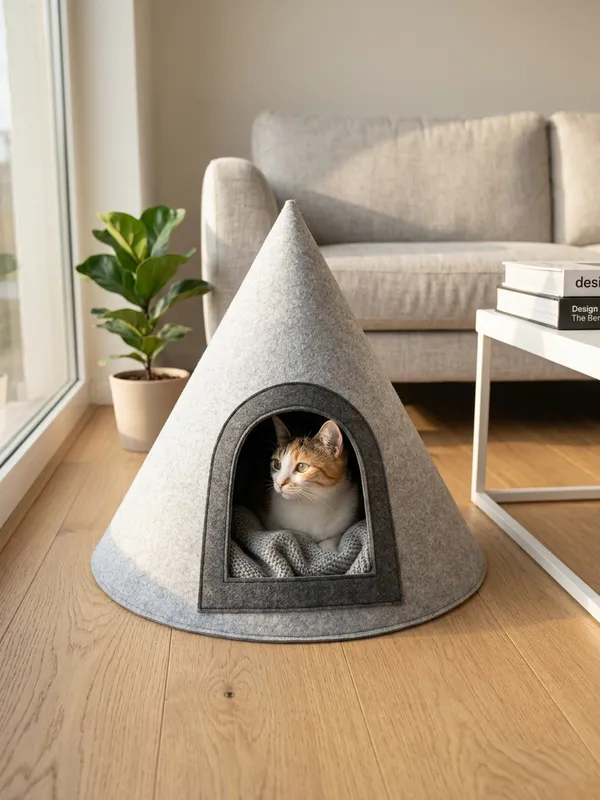 NWF_Felt_Cat_Cave_Bed_with_Cushion,_Foldable_Cat_House_Tent,_Indoor_Cat_Bed_Cave_for_Cats_&_Kittens,_Cozy_Pet_Cave_Bed_for_Small_Dogs_(Without_Cushion)
