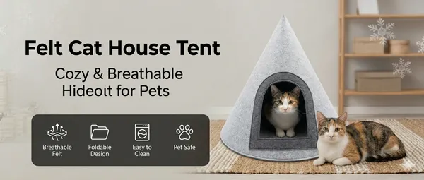 NWF_Felt_Cat_Cave_Bed_with_Cushion,_Foldable_Cat_House_Tent,_Indoor_Cat_Bed_Cave_for_Cats_&_Kittens,_Cozy_Pet_Cave_Bed_for_Small_Dogs_(Without_Cushion)