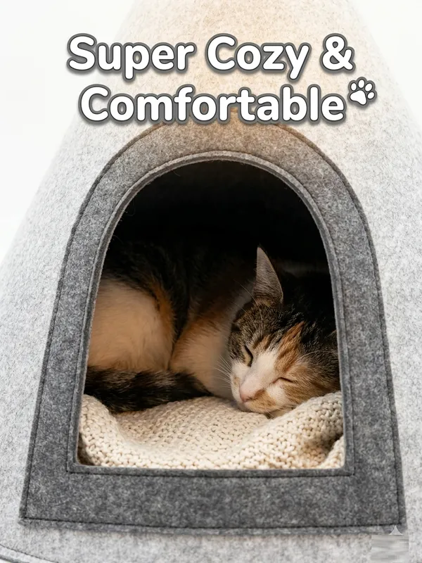 NWF_Felt_Cat_Cave_Bed_with_Cushion,_Foldable_Cat_House_Tent,_Indoor_Cat_Bed_Cave_for_Cats_&_Kittens,_Cozy_Pet_Cave_Bed_for_Small_Dogs_(Without_Cushion)