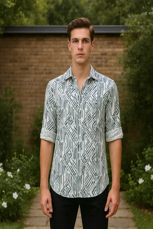 White_&_Black_Cotton_Classic_Shirt_For_Men