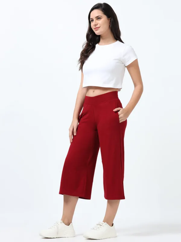 Maroon_Cotton_Spandex_Cropped_Length_For_Women