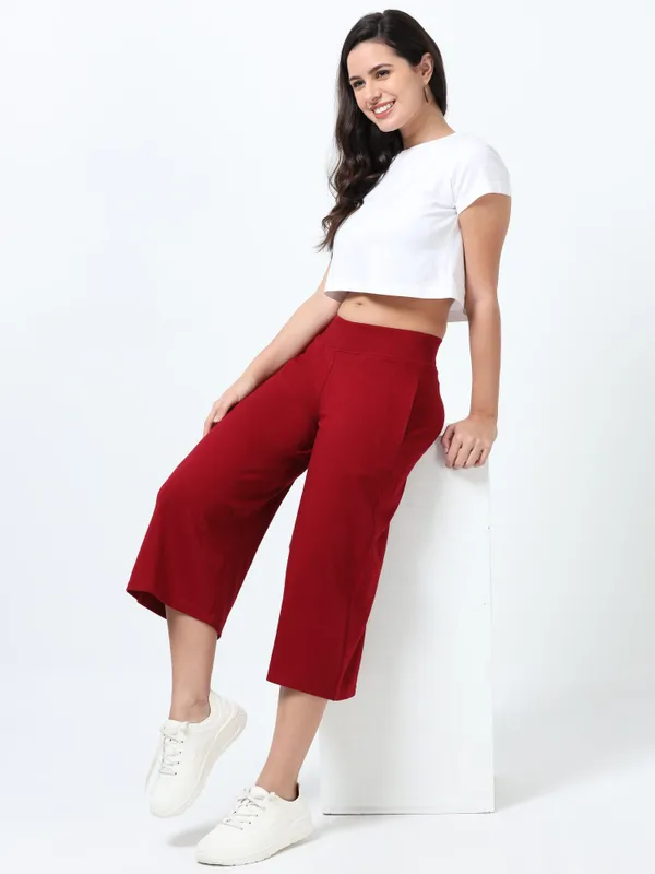 Maroon_Cotton_Spandex_Cropped_Length_For_Women