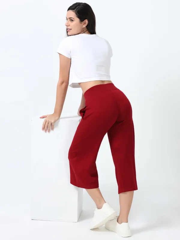 Maroon_Cotton_Spandex_Cropped_Length_For_Women