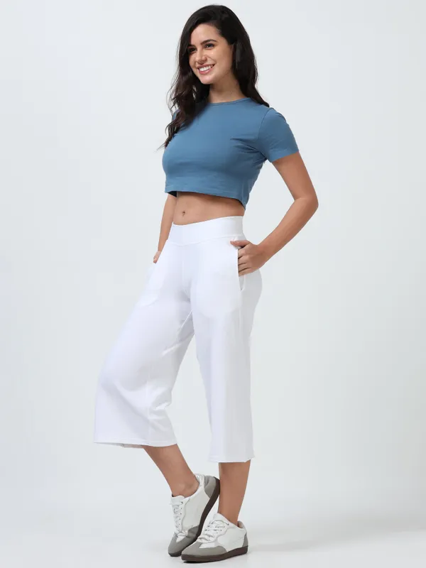 White_Cotton_Spandex_Cropped_Length_For_Women