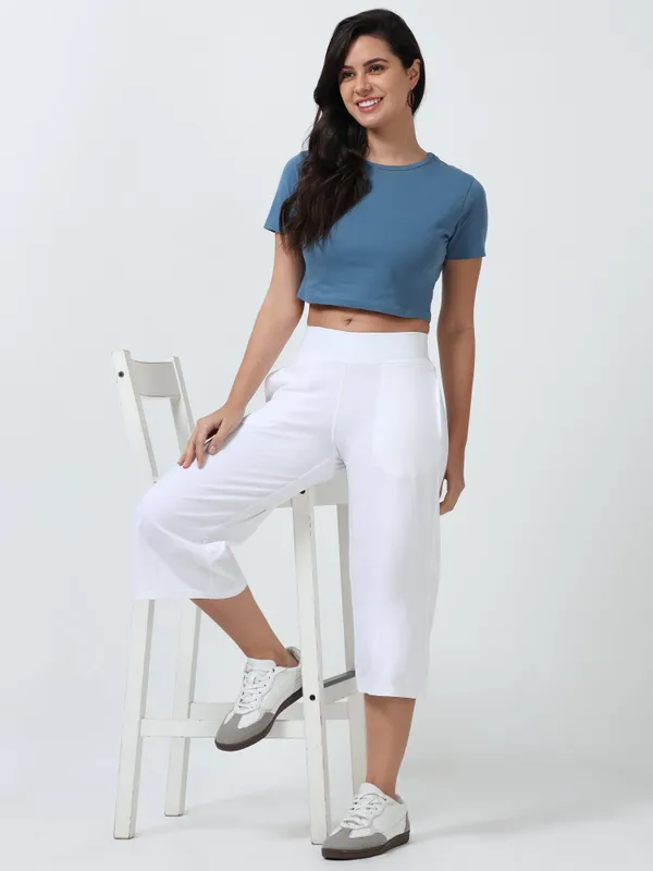 White_Cotton_Spandex_Cropped_Length_For_Women